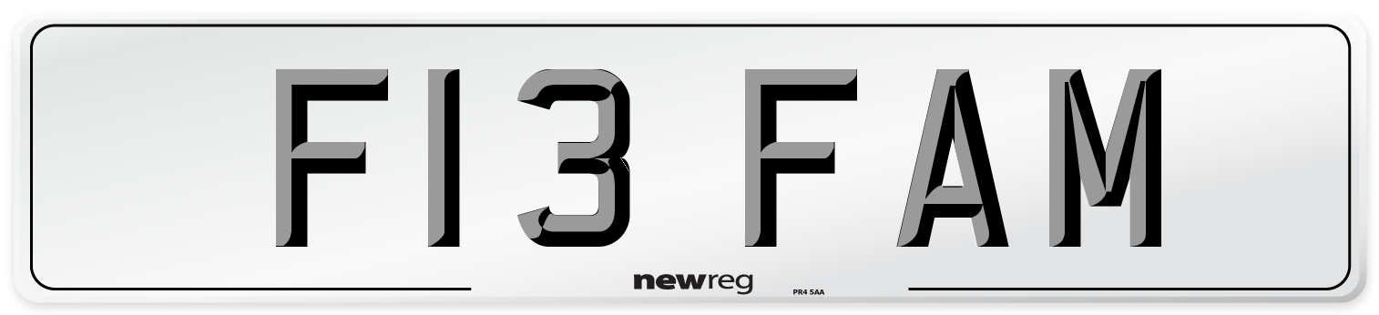 F13 FAM Number Plate from New Reg